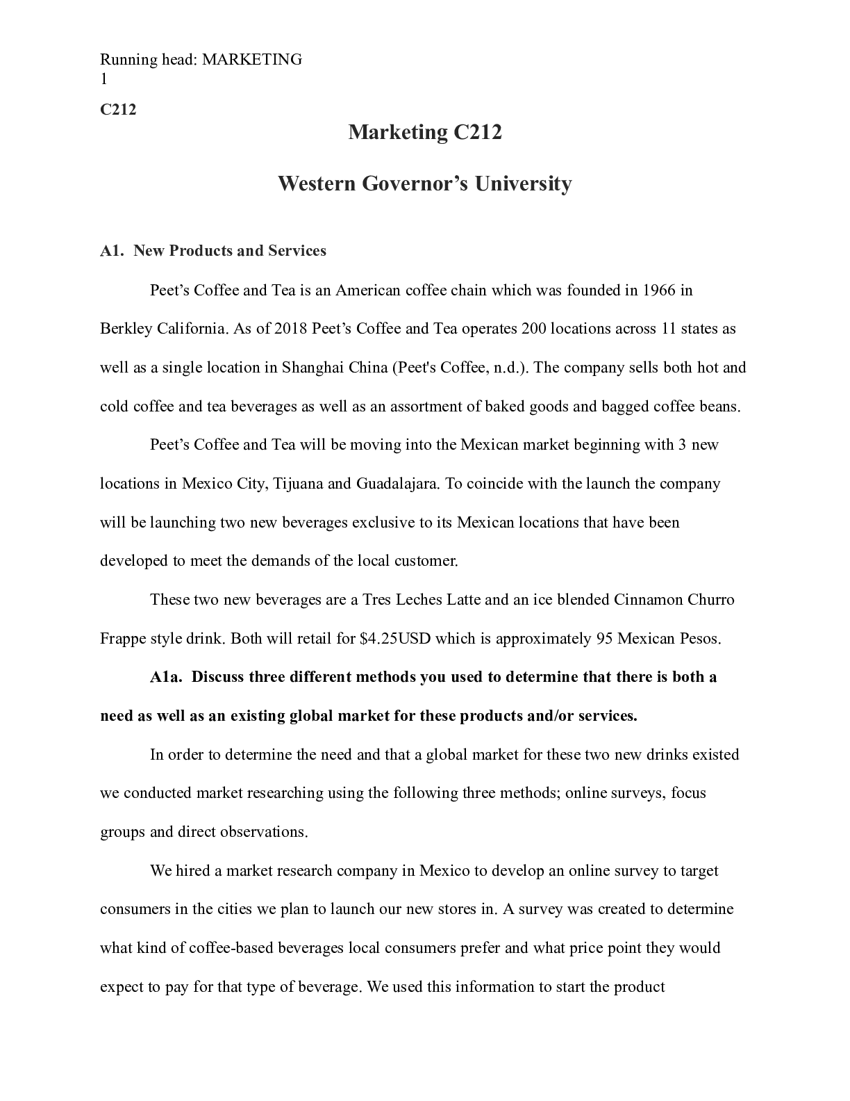 Preview of Marketing C212 .docx  C212  Marketing C212  Western Governor ™s University   ƒ  A1. Â New